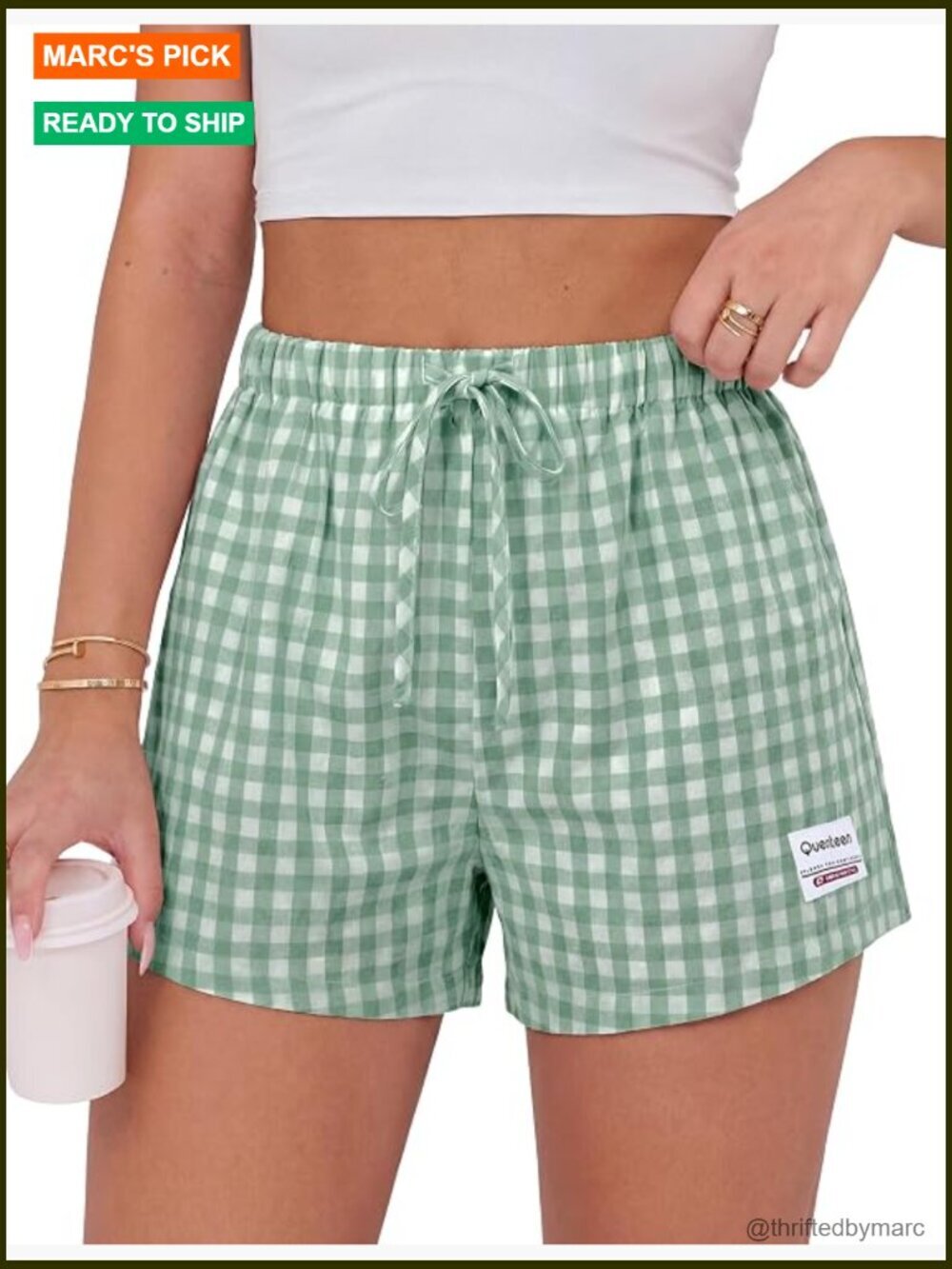 Women's Cotton Boxer Shorts with Drawstring Plaid Lounge Beach Shorts